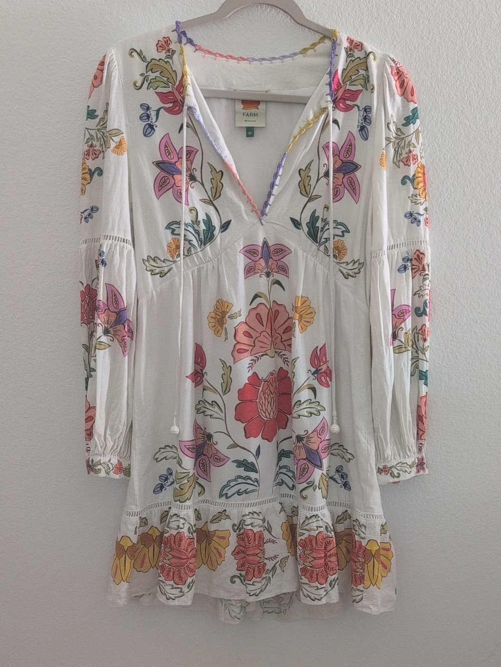 FARM Rio White Tunic with Multicolor Floral Embroidery